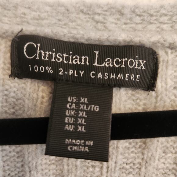 Christian Lacroix Womens Size XL 100% 2Ply Cashmere Gray Long Sleeve Sweater New - Picture 2 of 3